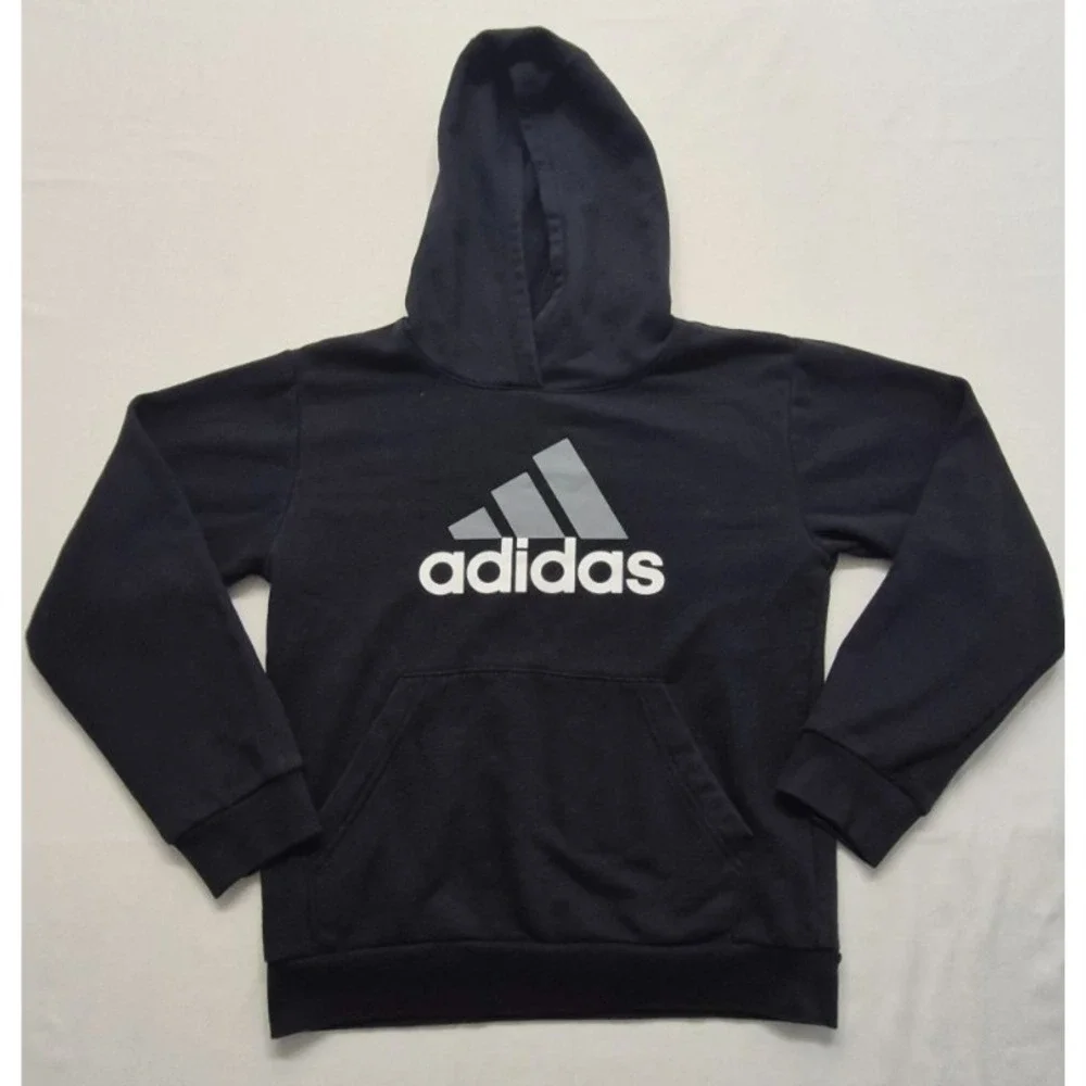Adidas kids boy black graphic‎ front pocket hoodie sweatshirt sz. 10/12